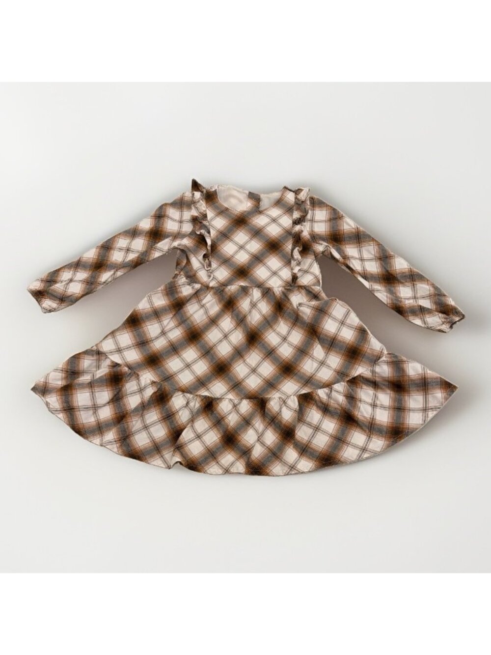 Gymboree Brown Plaid Autumn Adventures Long Sleeve Dress size 6 100% Cotton